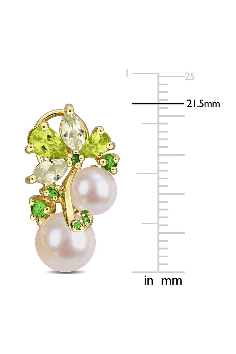 6-8.5mm Cultured Freshwater Pearl & Gemstone Cluster Earrings, Alternate, color, GREEN