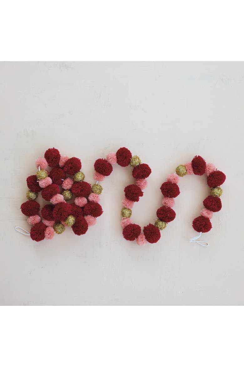 Pom Pom Garland in Polyester, Main, color, Gold and Pink