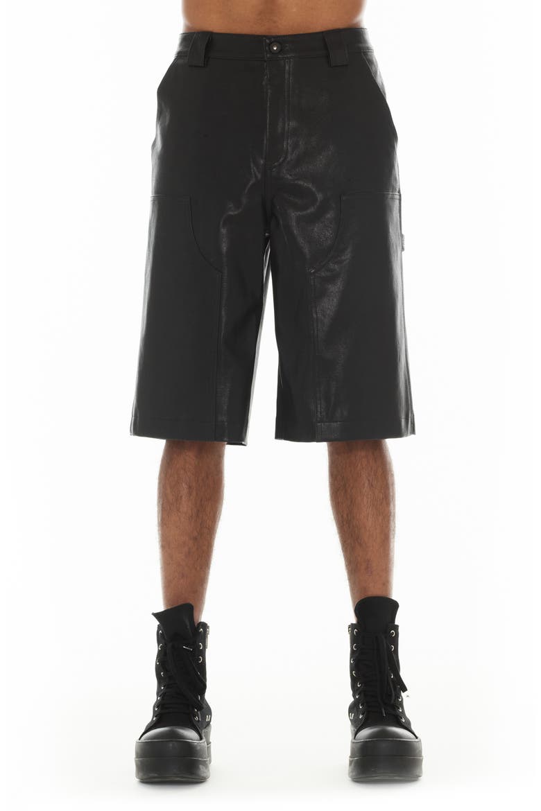 Y2K Baggy Faux Leather Shorts, Main, color, BLACK