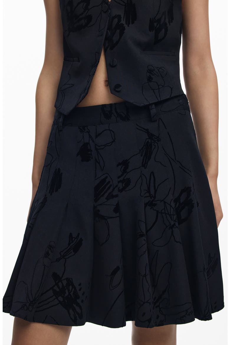 Floral Embroidered Pleated Miniskirt, Alternate, color, BLACK