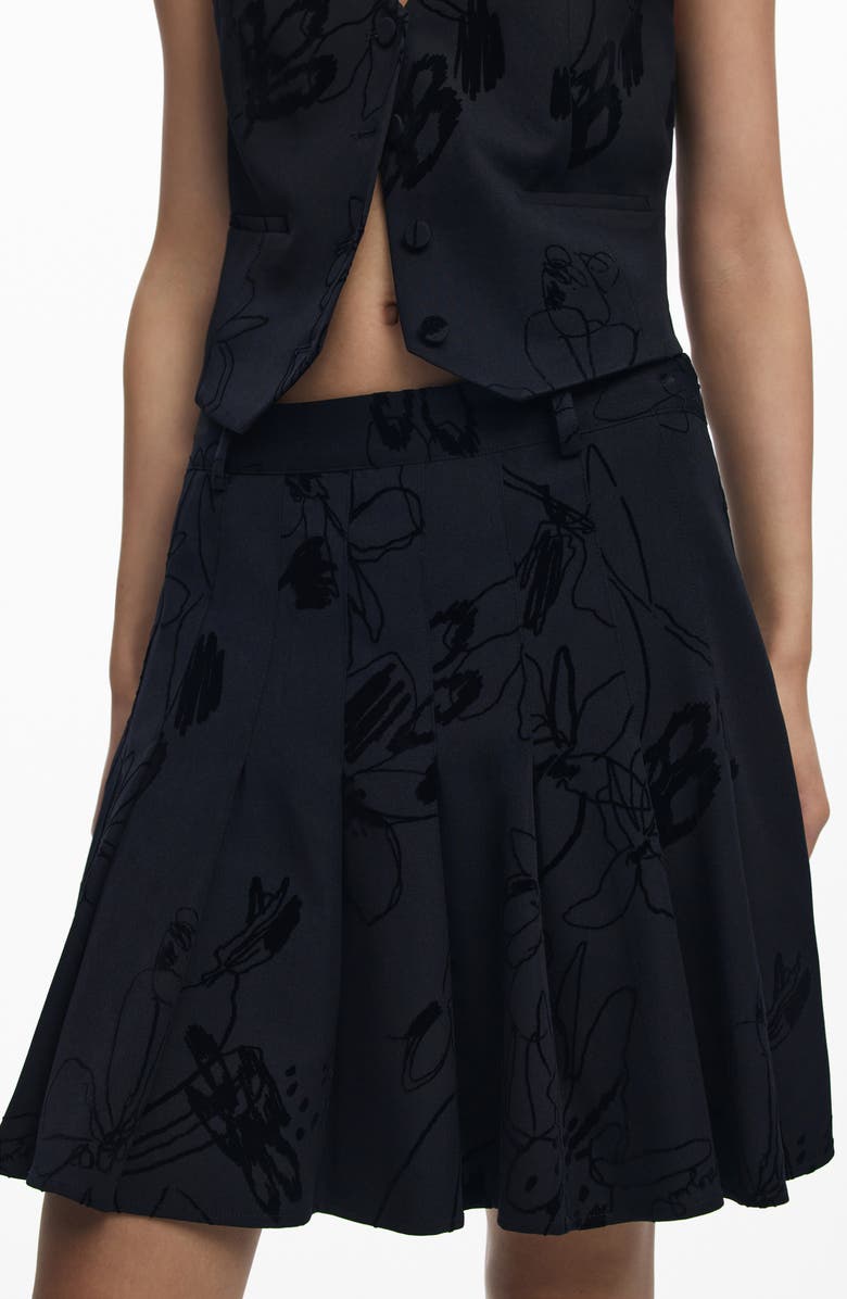 Desigual Floral Embroidered Pleated Miniskirt, Alternate, color, Black