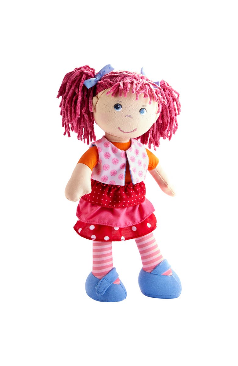 HABA Lilli-Lou 12" Soft Doll with Pink Hair in Pigtails, Blue Eyes & Embroidered Face, Machine Washable Baby Doll for Ages 18 Months+, Alternate, color, Pink Multi