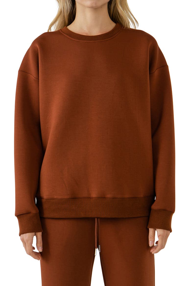 Lounge Wear Crewneck Sweatshirt, Alternate, color, BROWN