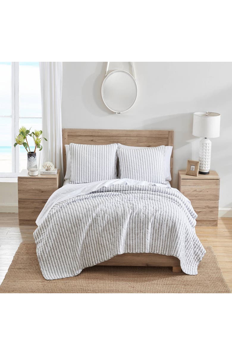 STONE COTTAGE Willow Way Ticking Stripe Quilt & Sham Set, Alternate, color, Light Pastel Grey