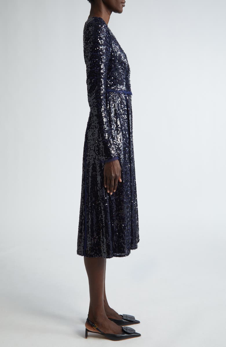Erdem Sequin Long Sleeve Midi Cocktail Dress, Alternate, color, 