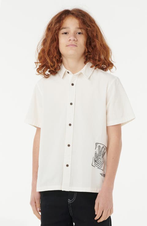 Kids' Tropic Embroidered Short Sleeve Cotton Button-Up Shirt (Big Kid)