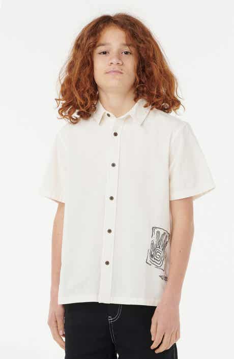 Rip Curl Kids' Tropic Embroidered Short Sleeve Cotton Button-Up Shirt
