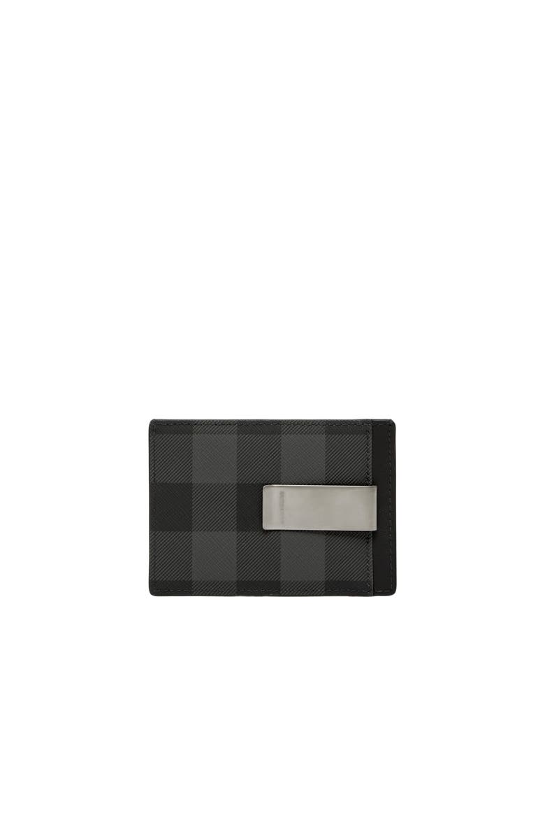 Burberry Check Money Clip Card Case, Alternate, color, Charcoal Grey