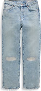AG Brinley Rip & Repair Mid Rise Straight Leg Jeans