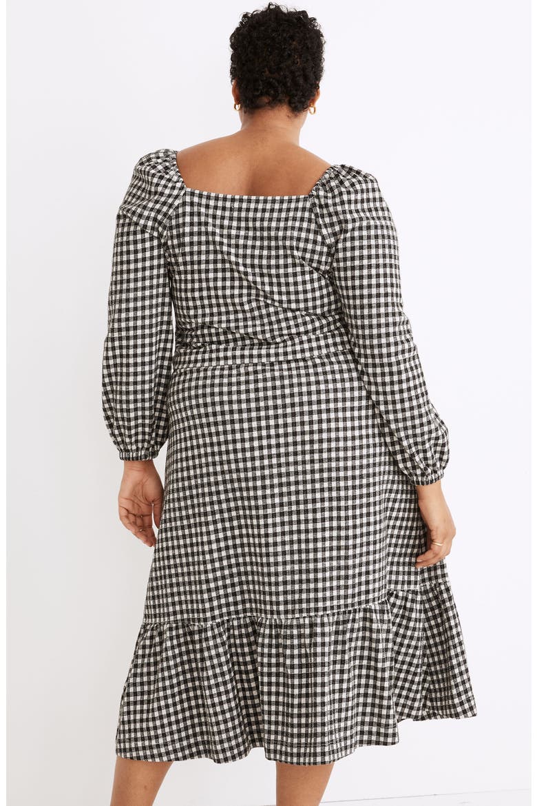 Gingham Puff Sleeve Button Front Crop Top, Alternate, color, TRUE BLACK