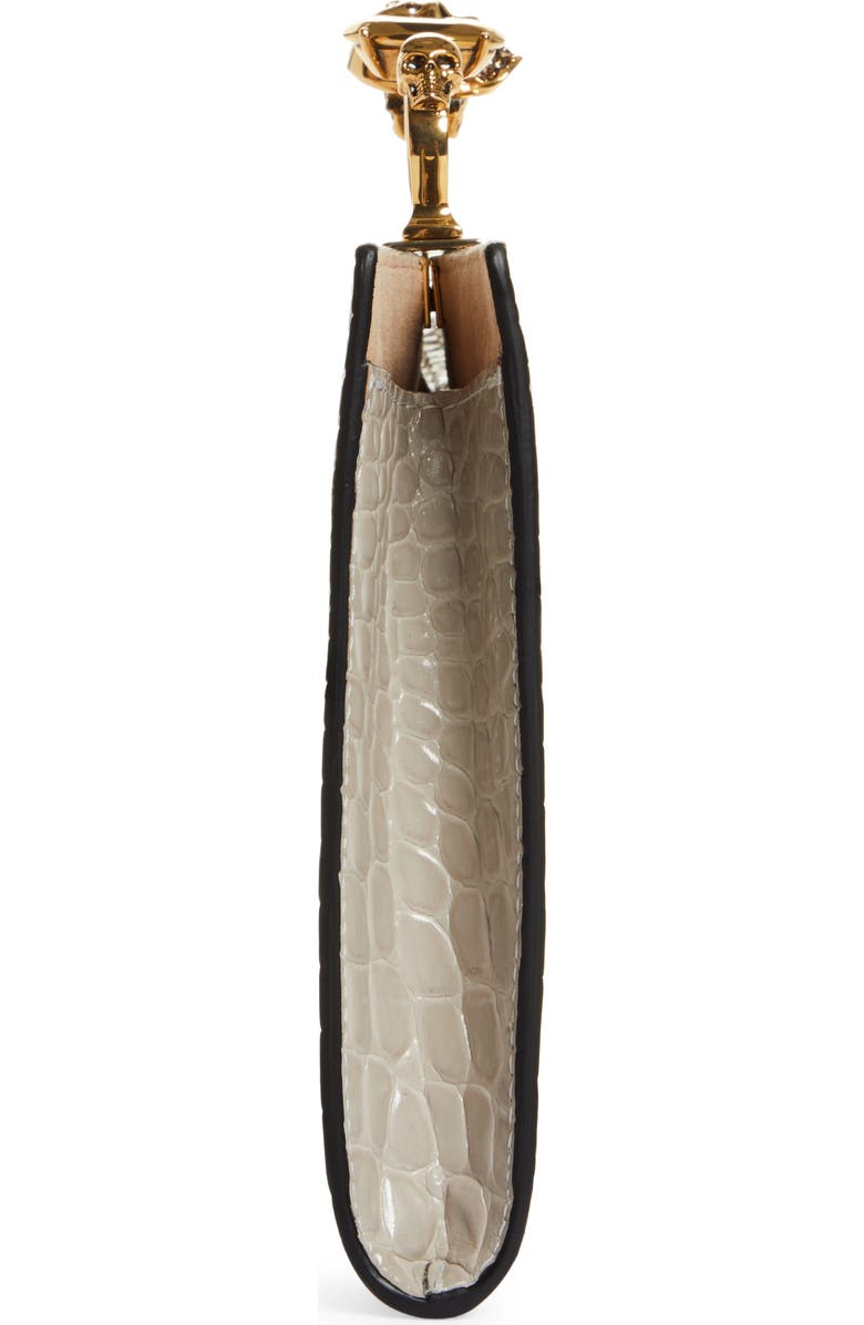 McQueen Alexander McQueen Four-Ring Knuckle Clasp Croc Embossed Leather Clutch, Alternate, color,