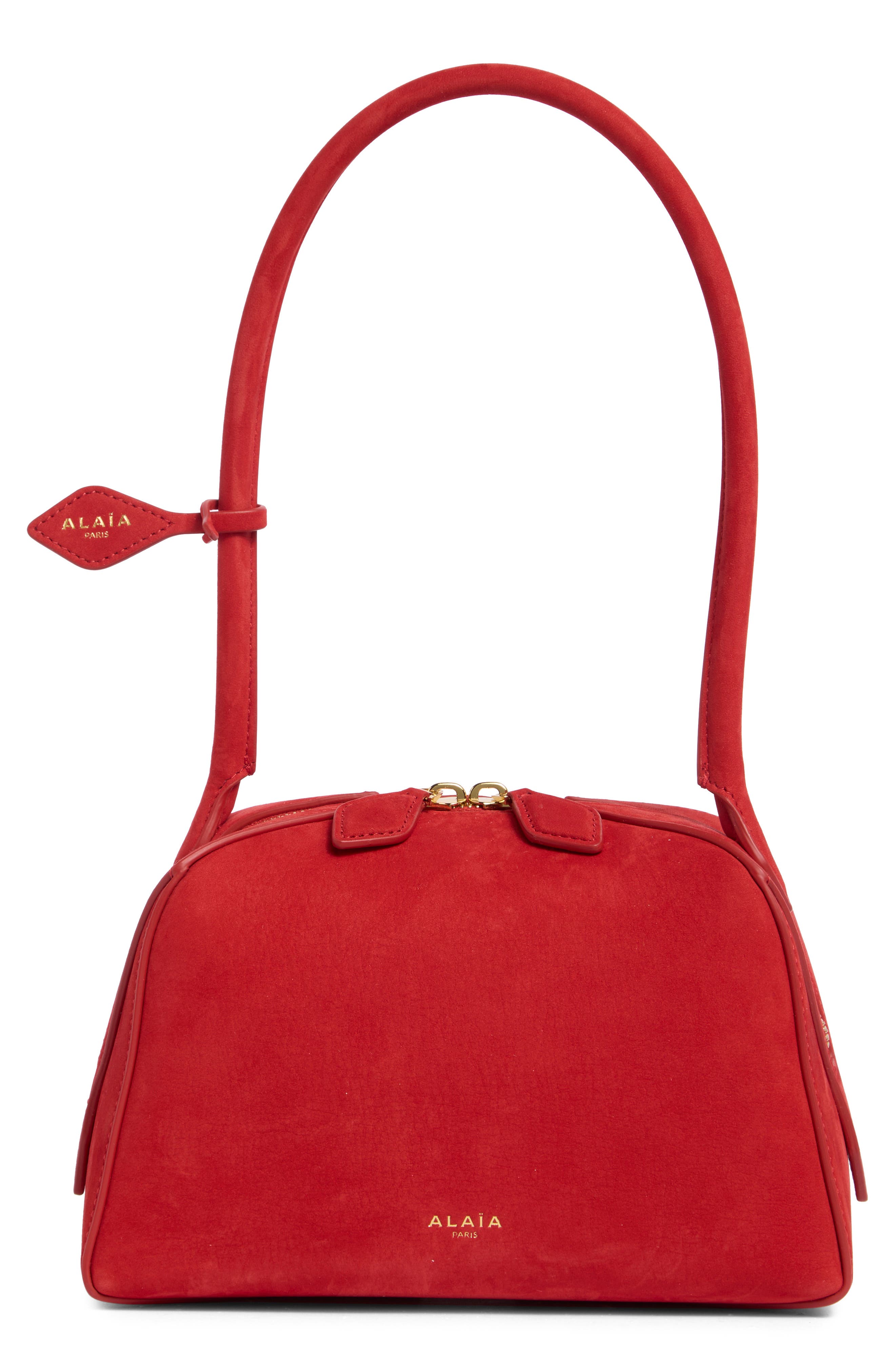 Le Bouledogue Nubuck Top Handle Bag, Main, color, ROUGE VIF 385