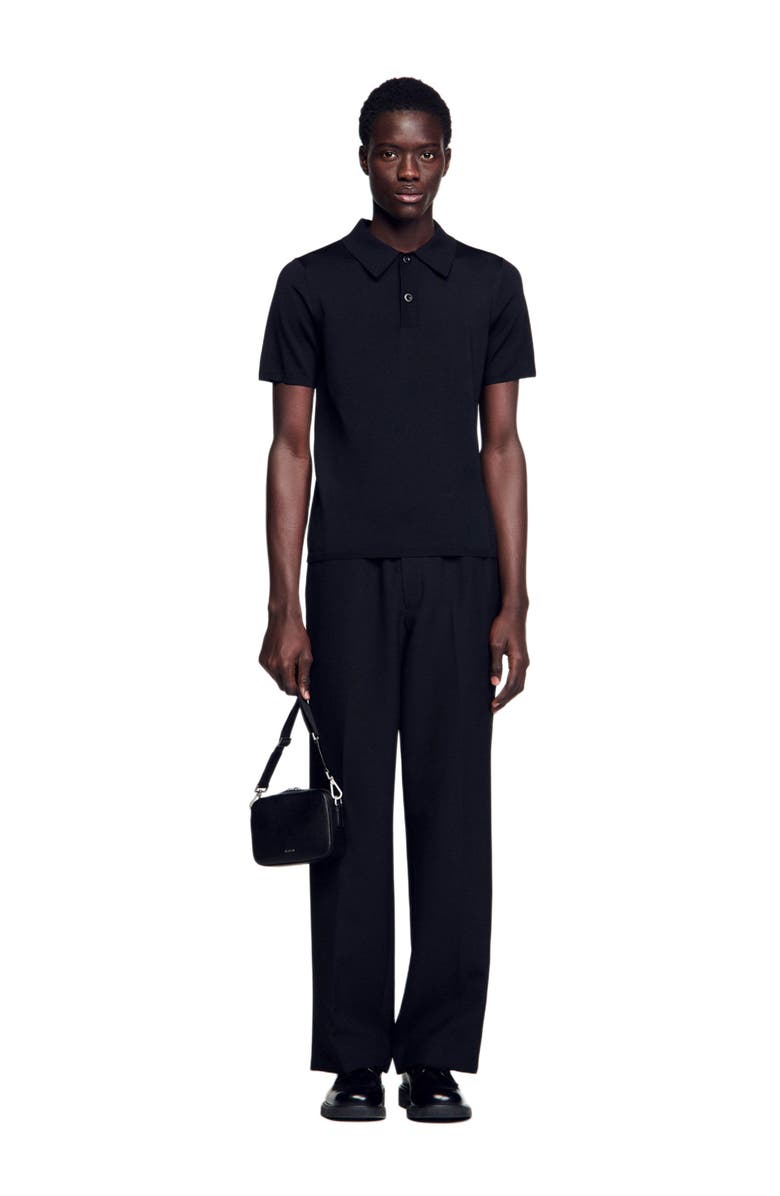 SANDRO Short-sleeve knitted polo shirt, Alternate, color, Black