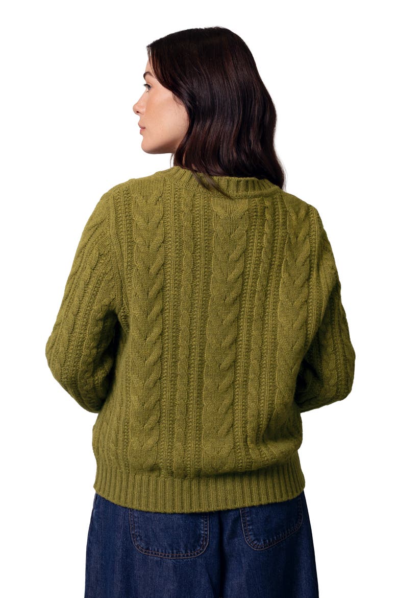 Merino Wool Cable Knit Cardigan, Alternate, color, Moss