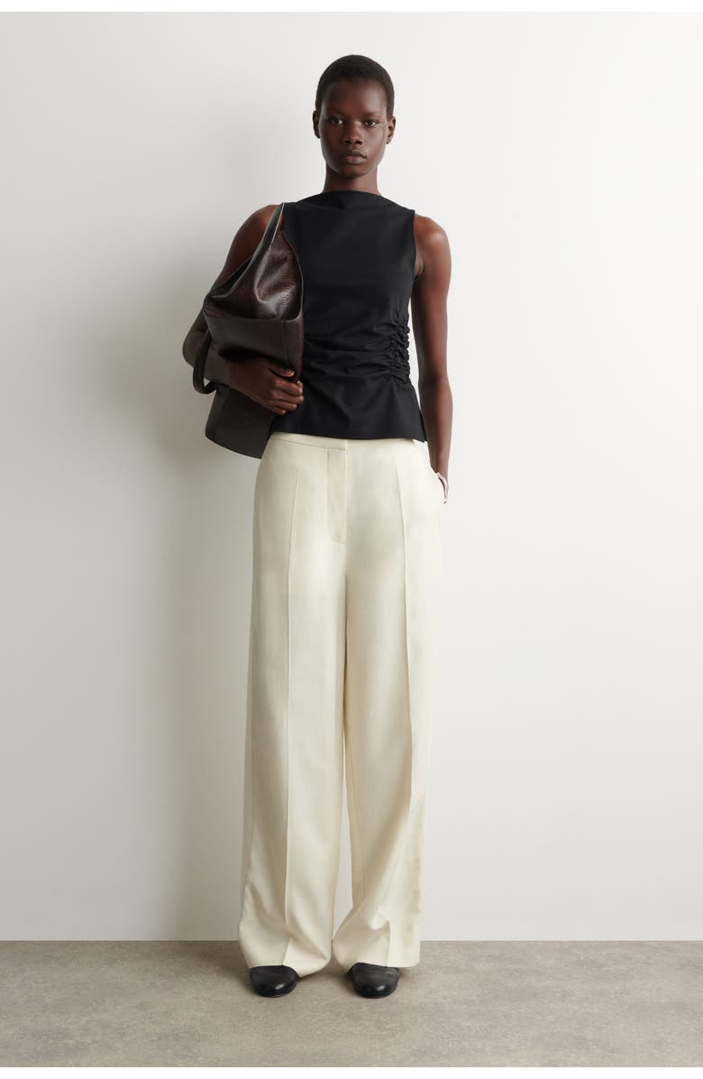 COS Ruched-waist Cotton-jersey Tank Top, Alternate, color, Black