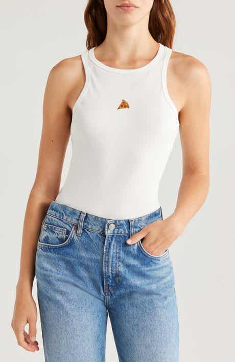 Reformation Nova Embroidered Rib Crop Racerback Tank Top