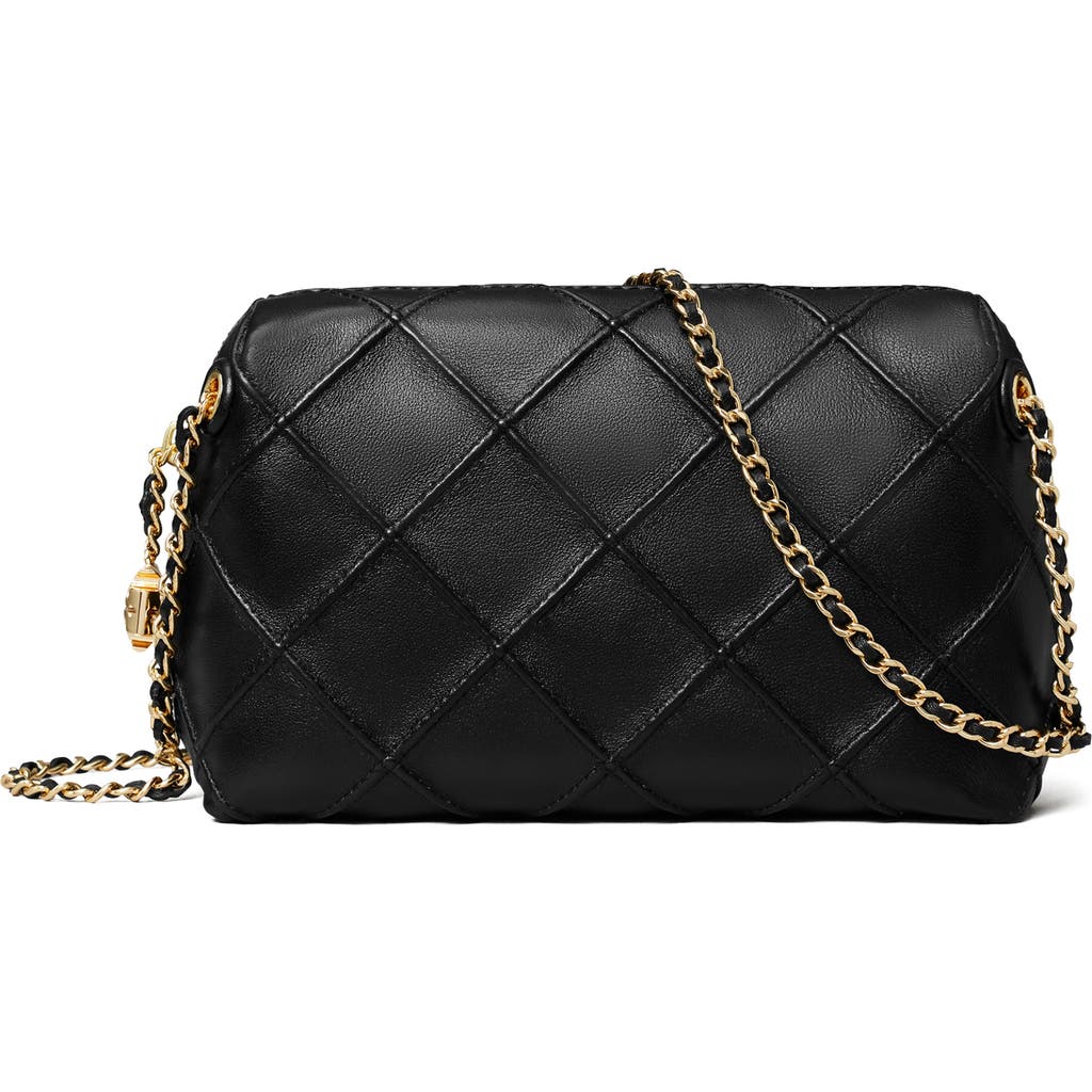 Tory Burch Fleming Black Diamond Quilted Shoulder Bag With Chain-link Shoulder Strap In Leather Woman