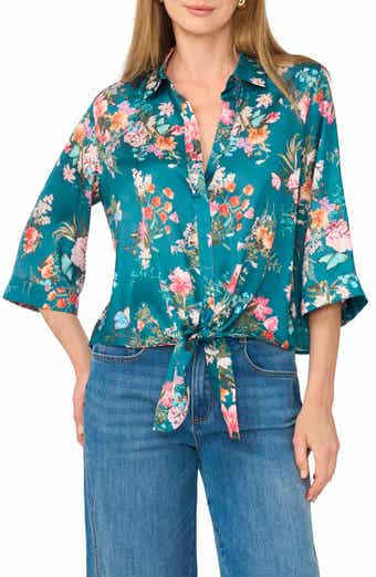 Floral Print Tie Front Blouse