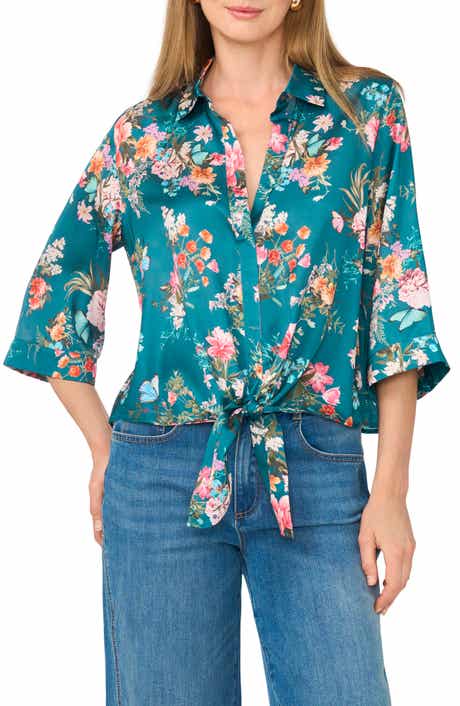 Floral Print Tie Front Blouse