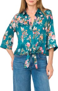 Vince Camuto Floral Print Tie Front Blouse