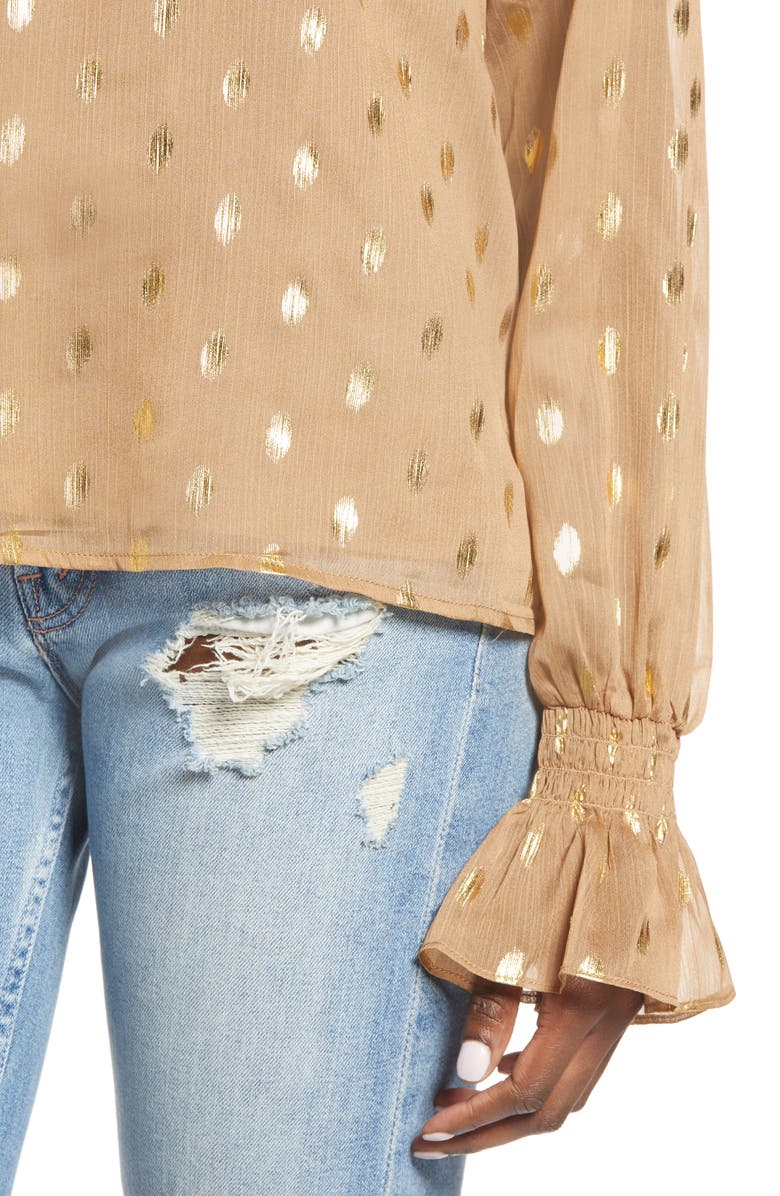 Endless Rose Metallic Polka Dot Chiffon Top, Alternate, color, Tan