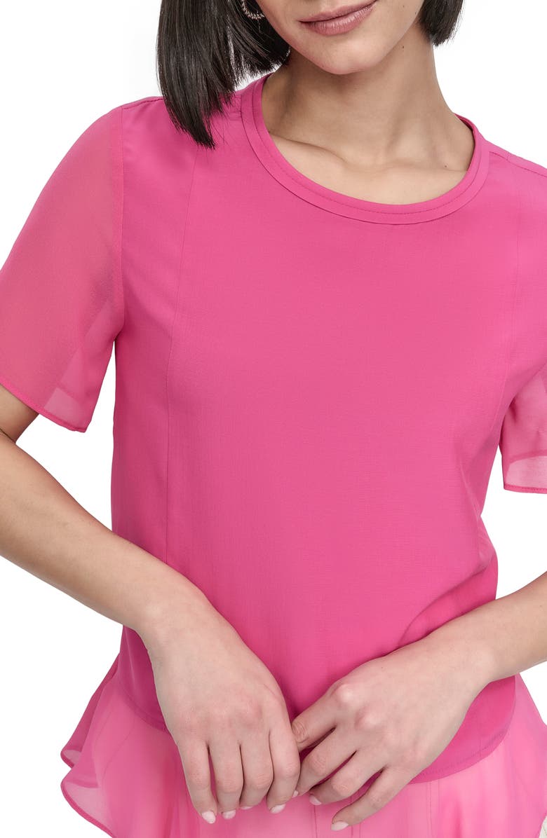 DKNY Handkerchief Hem Mixed Media Top, Alternate, color, Vivid Pink
