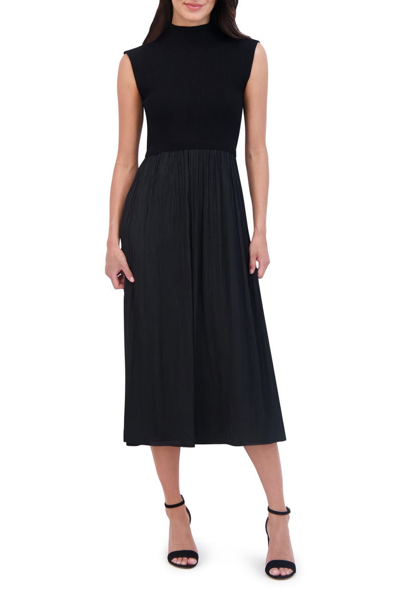 Mixed Media Midi Dress, Main, color, BLACK