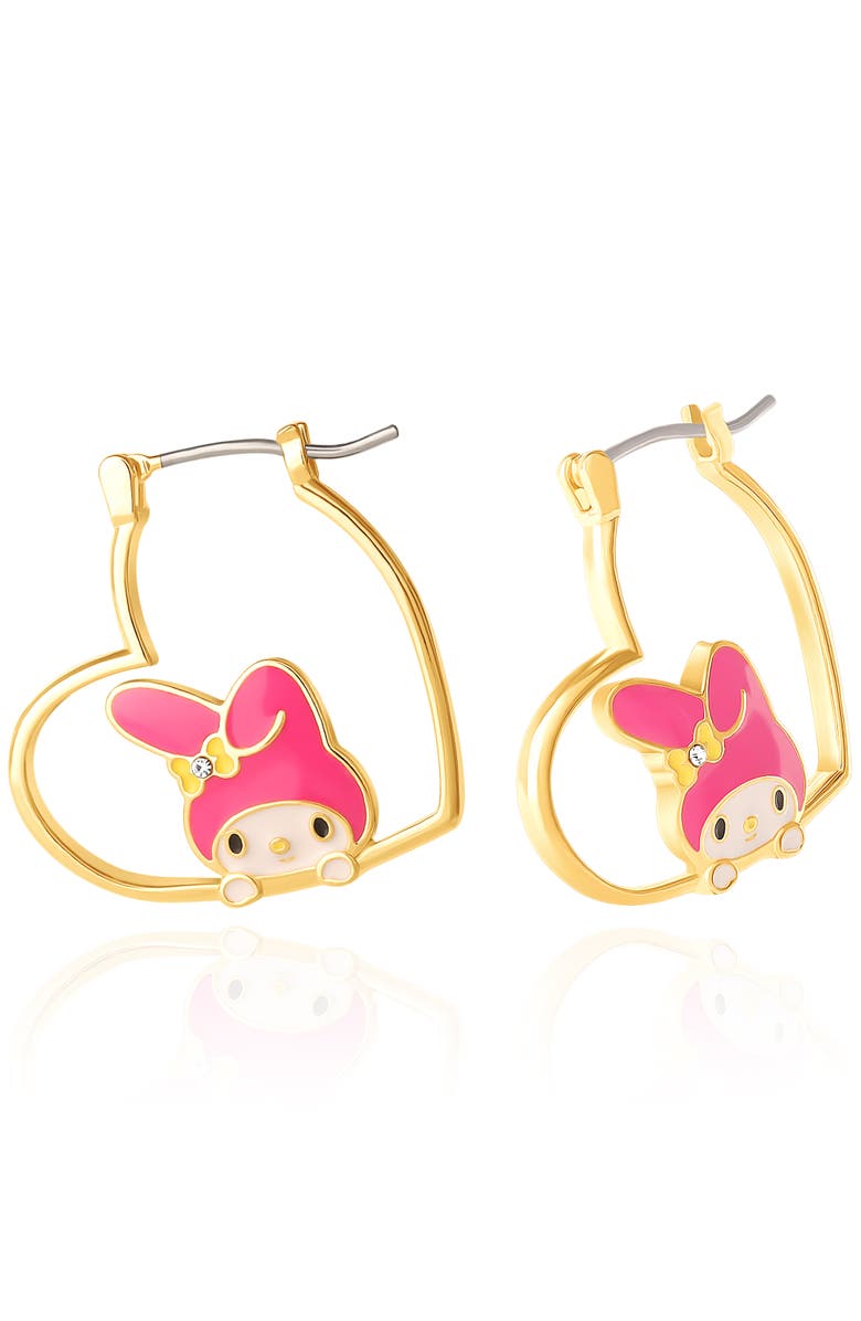Hello Kitty My Melody Heart Hoop Earrings, Main, color, Gold, White, Pink