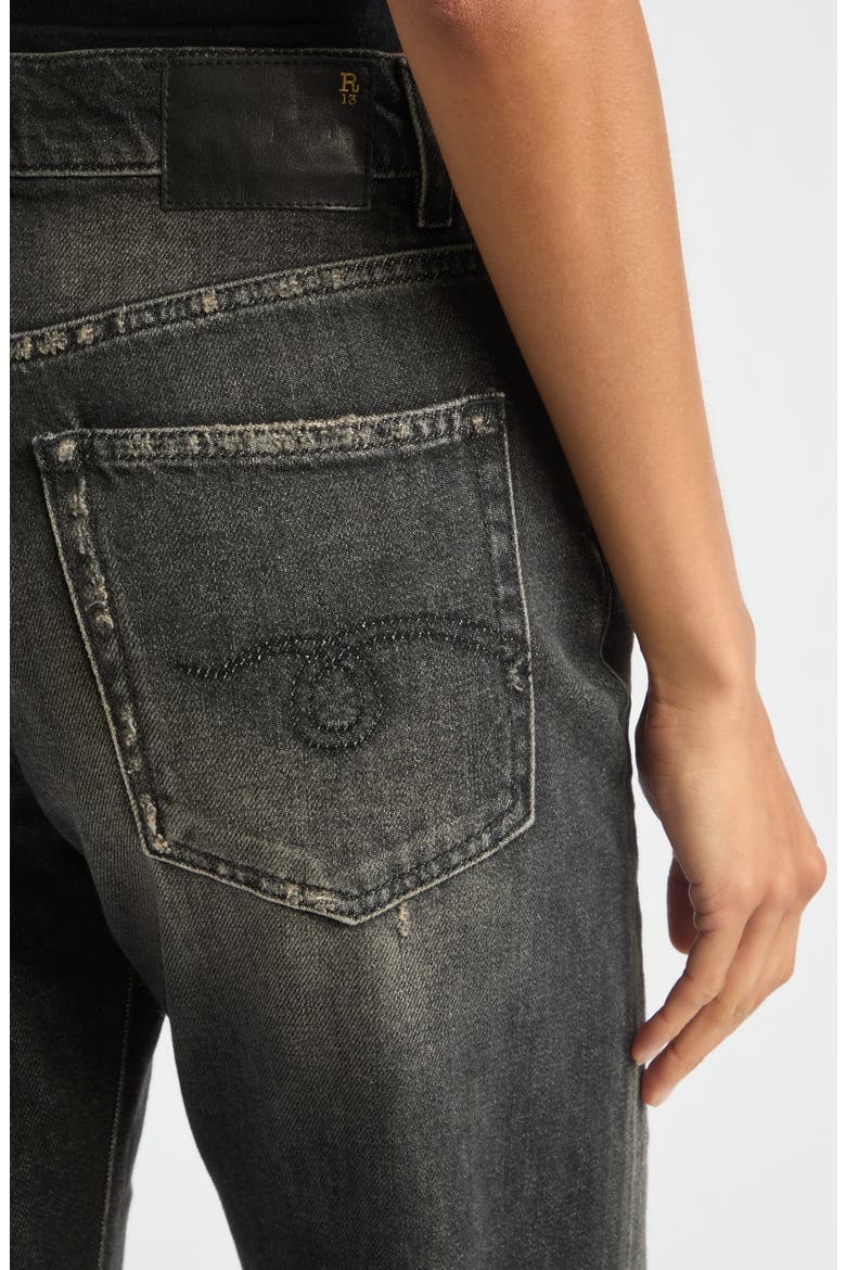 Distressed Fray Hem Stretch Boyfriend Jeans, Alternate, color, ABBEY BLACK
