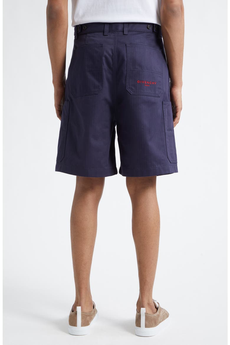Herringbone Denim Cargo Bermuda Shorts, Alternate, color, NAVY