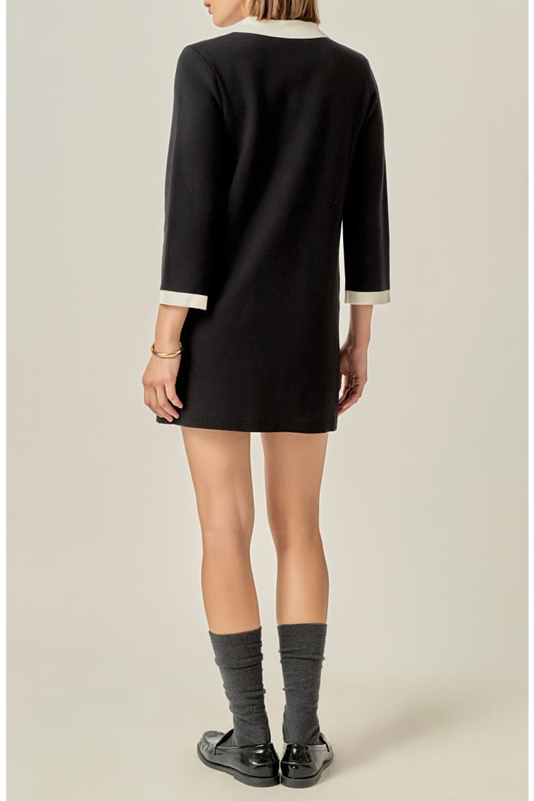 Collar Detail Knit Minidress, Alternate, color, BLACK/ OFF WHITE