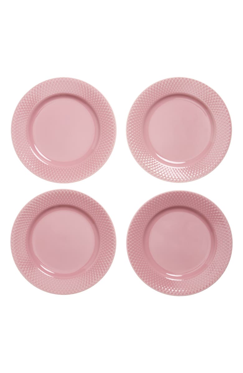 Lyngby Porcelaen Rhombe Color Set of 4 Lunch Plates, Main, color, Rose