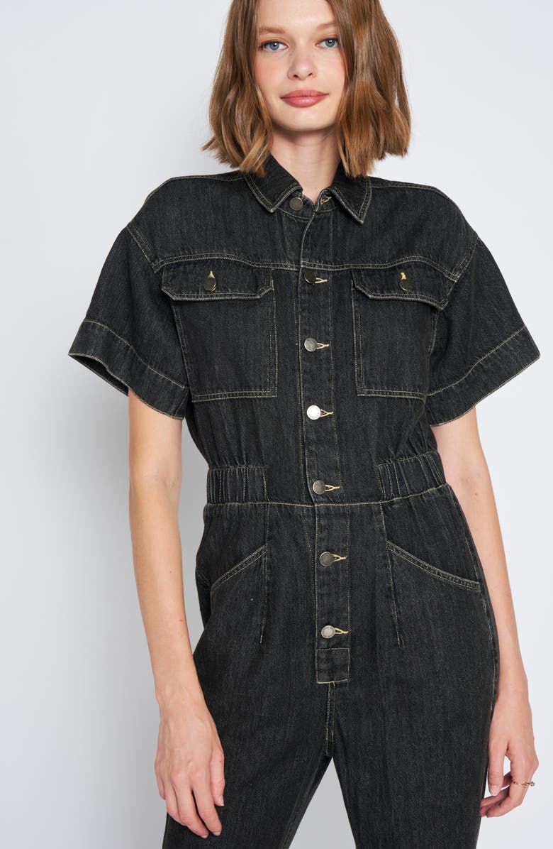 En Saison Short Sleeve Cotton Denim Jumpsuit, Alternate, color,