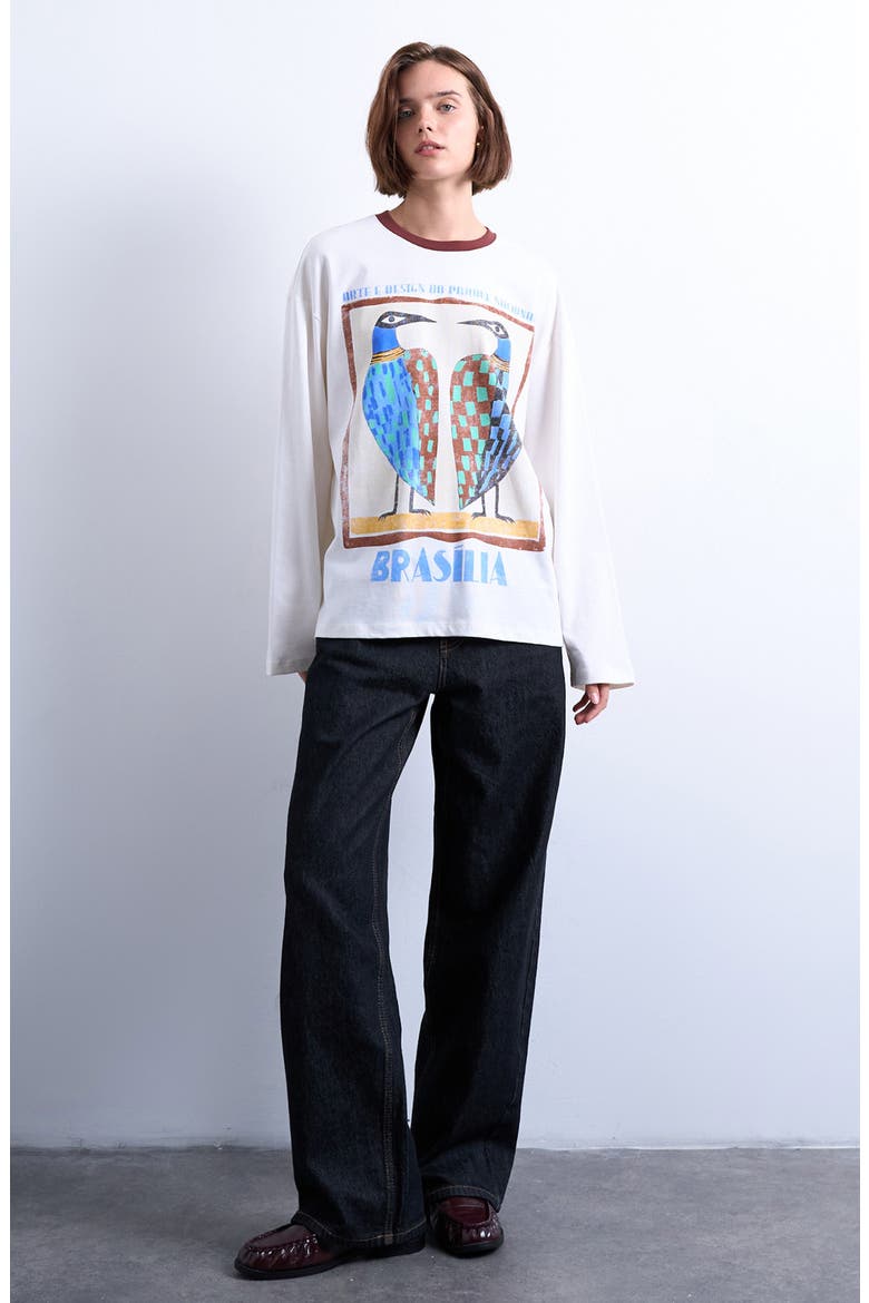 Contrast Ringer Skater Long Sleeve Graphic T-Shirt, Alternate, color, WHITE