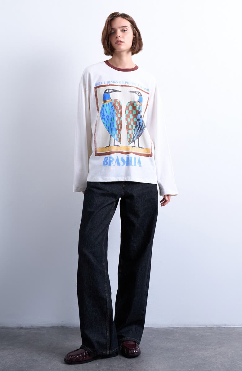 Topshop Contrast Ringer Skater Long Sleeve Graphic T-Shirt, Alternate, color, 