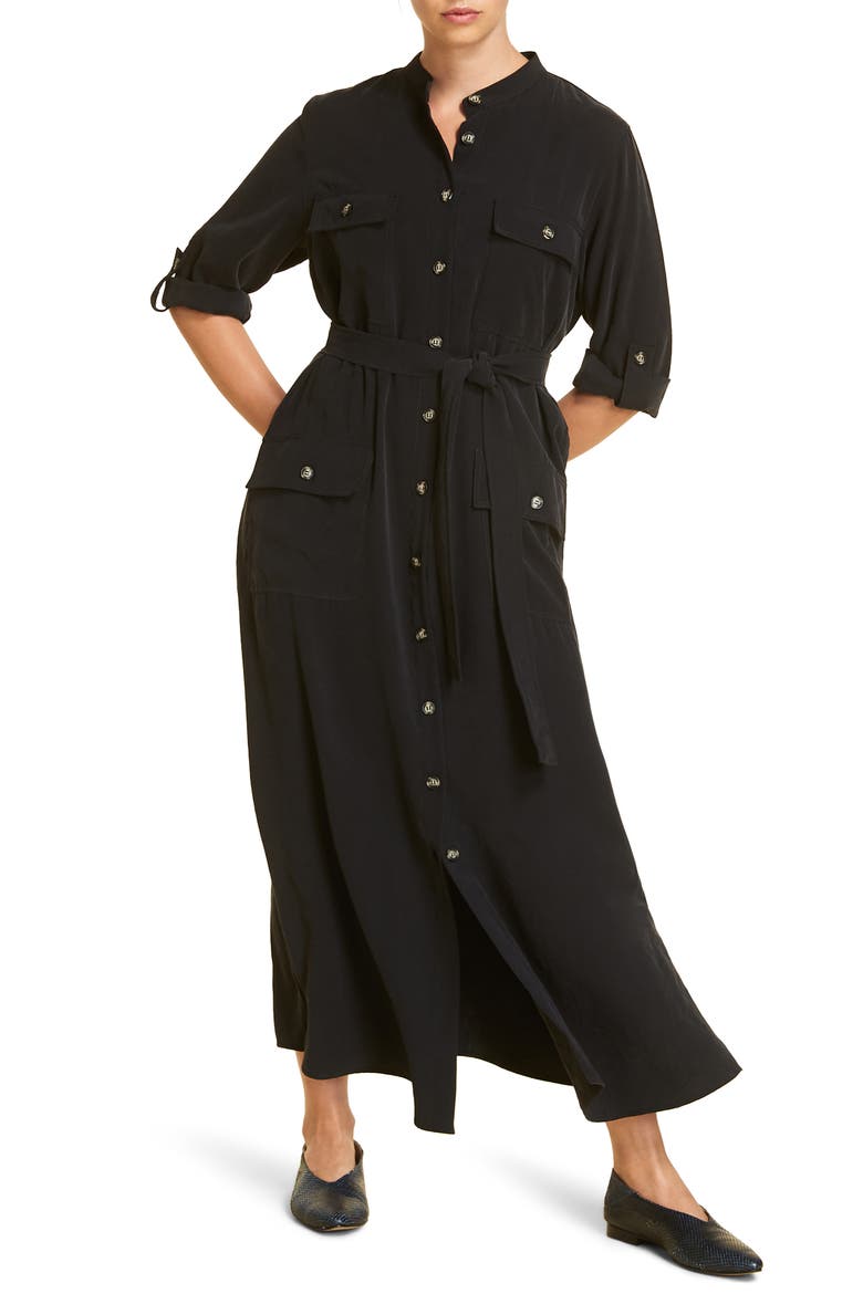 Dadaista Belted Long Shirtdress, Main, color, BLACK