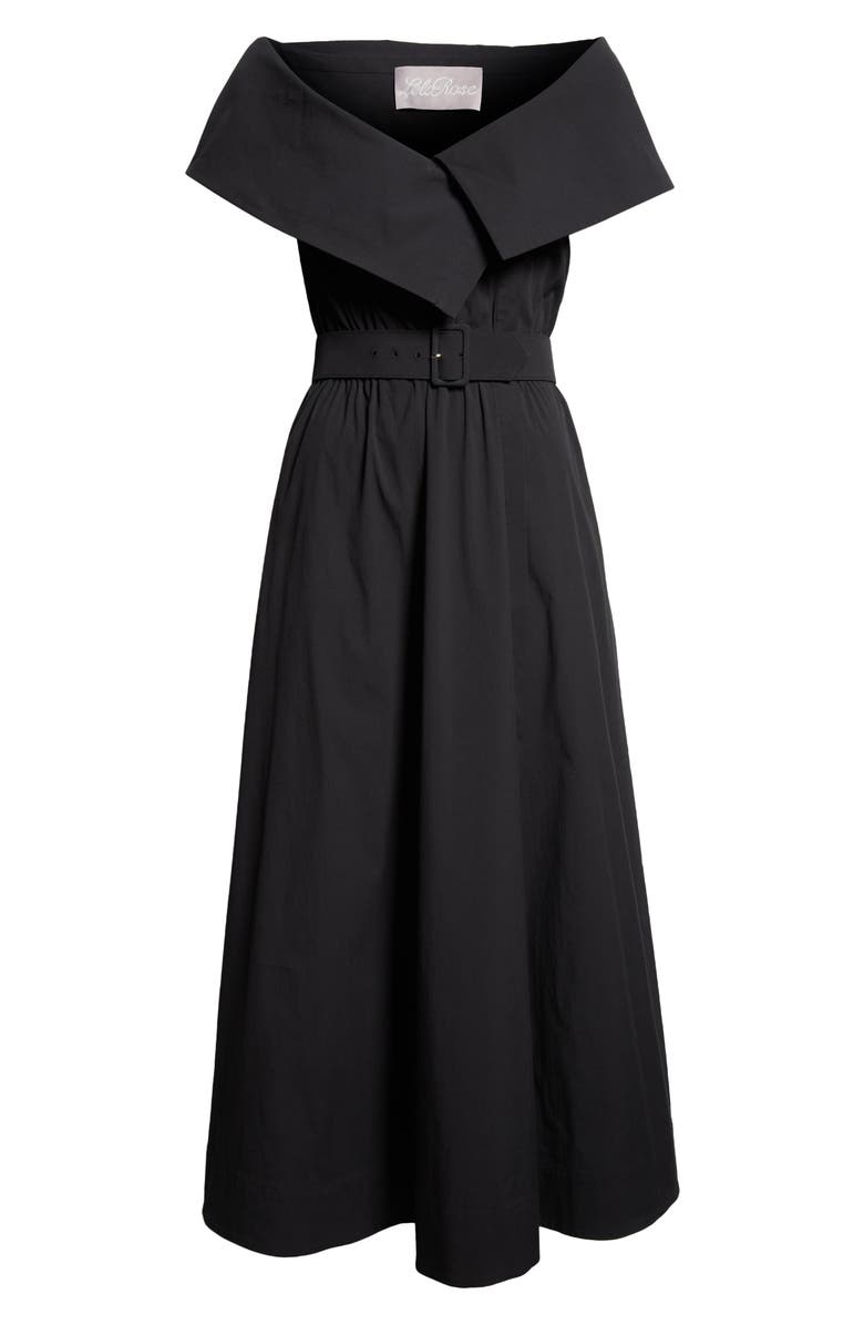 Lela Rose Asymmetric Portrait Collar Belted Shirtdress, Alternate, color, Black
