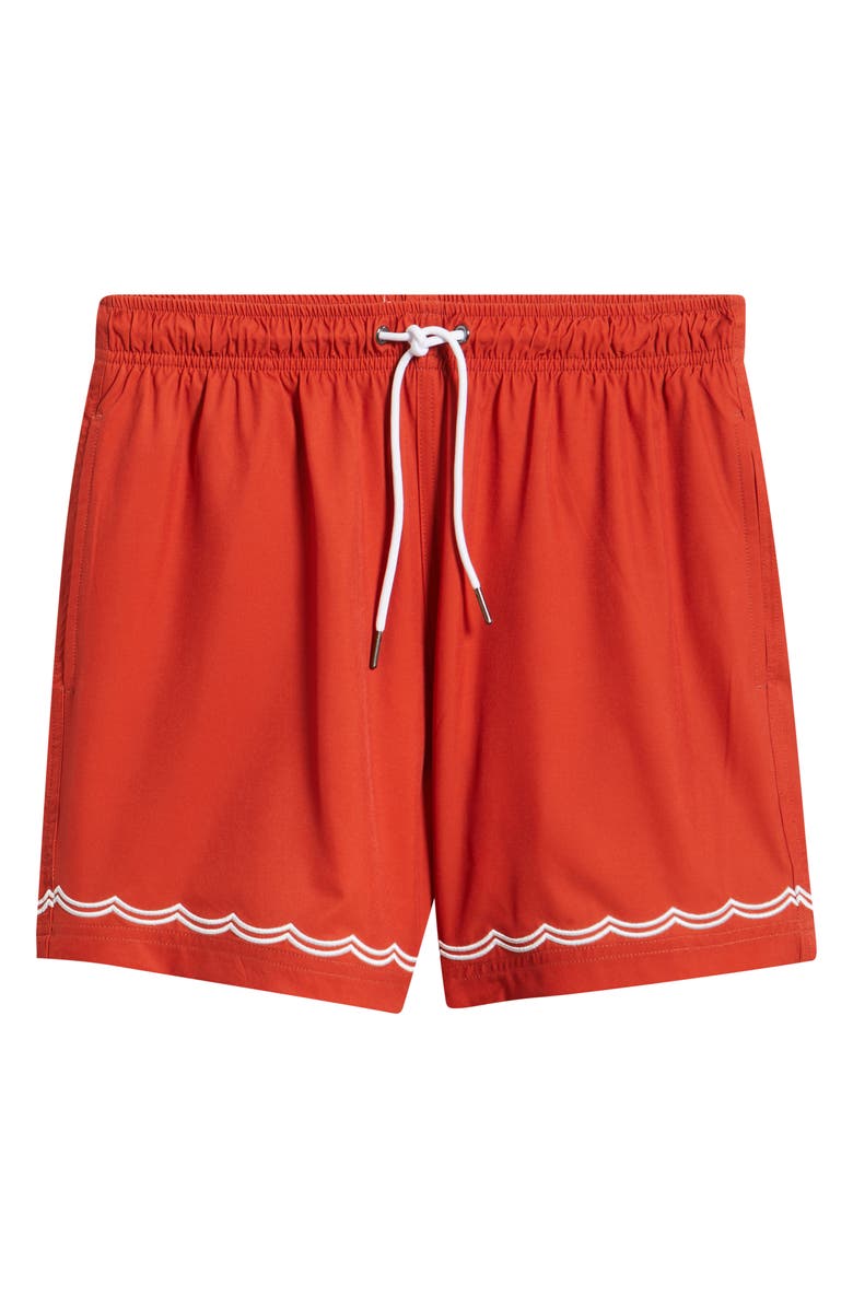 MAVRANS Rust Waves Embroidered Swim Trunks, Main, color, 