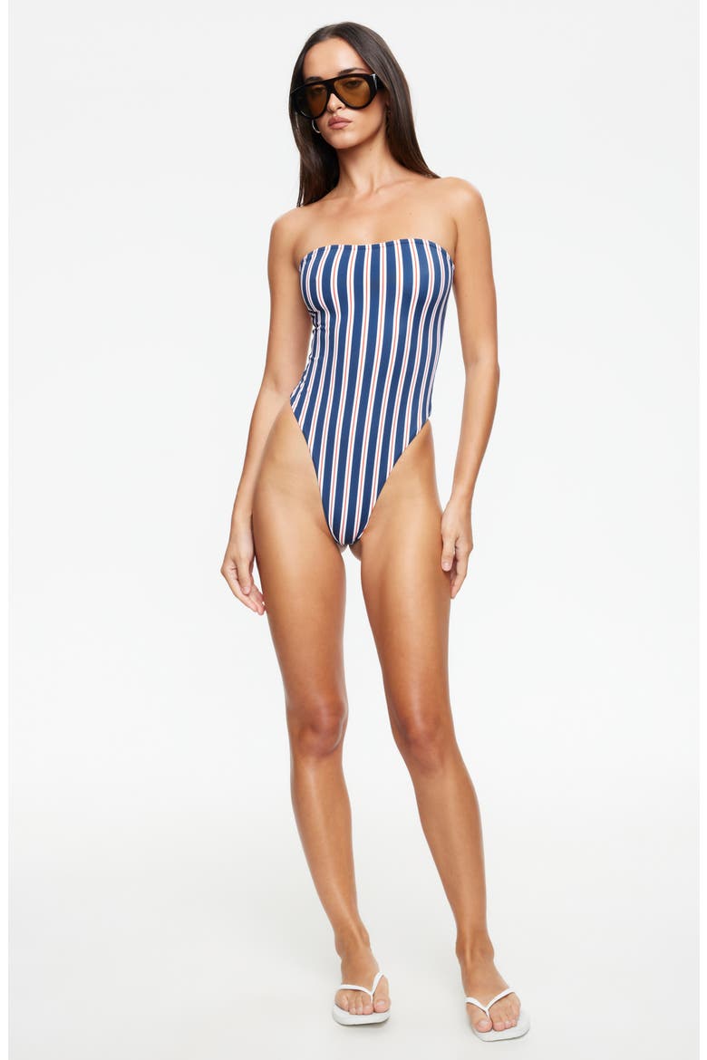 Gigi Strapless One-Piece Swimsuit, Alternate, color, NAVY STRIPE