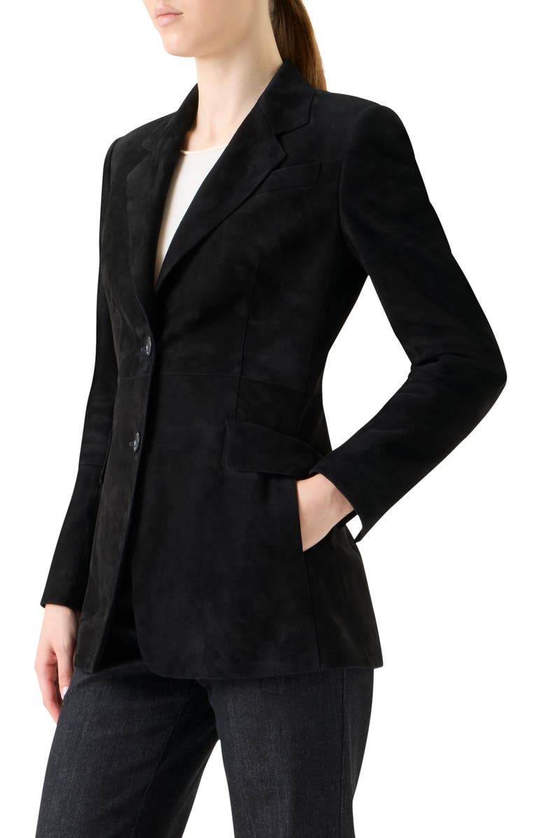 Akris punto Lambskin Suede Blazer, Alternate, color, Black