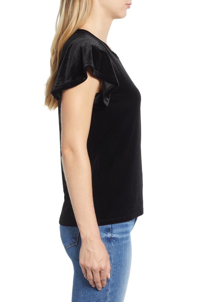 Gibson x Glam Squad Velvet Flutter Sleeve Shirt (Nordstrom Exclusive), Alternate, color, BLACK