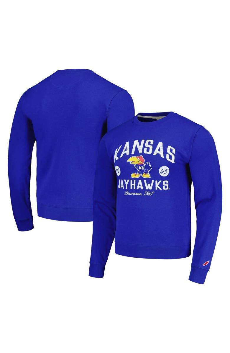 LEAGUE COLLEGIATE WEAR Men's League Collegiate Wear  Royal Kansas Jayhawks Bendy Arch Essential Pullover Sweatshirt, Main, color, Royal