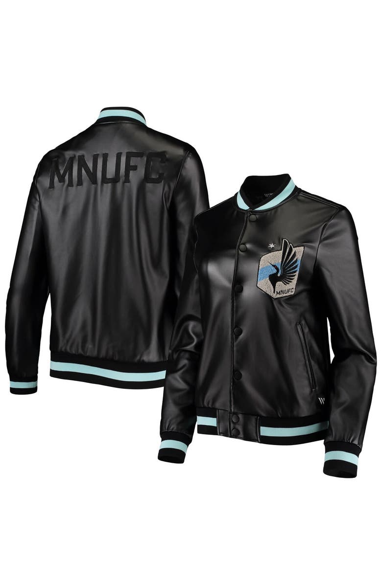 THE WILD COLLECTIVE Women's The Wild Collective Black Minnesota United FC Full-Snap Bomber Jacket, Main, color, Black