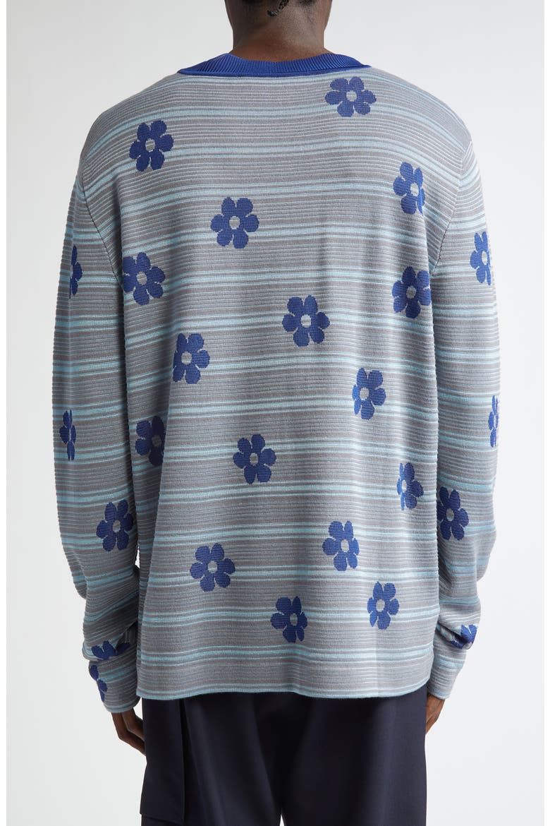 Floral Stripe Cotton Sweater, Alternate, color, BLUE