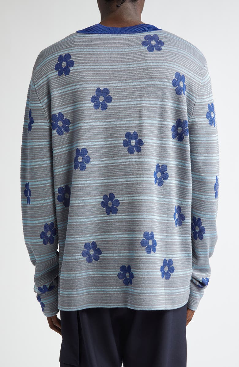 Marni Floral Stripe Cotton Sweater, Alternate, color, Blue