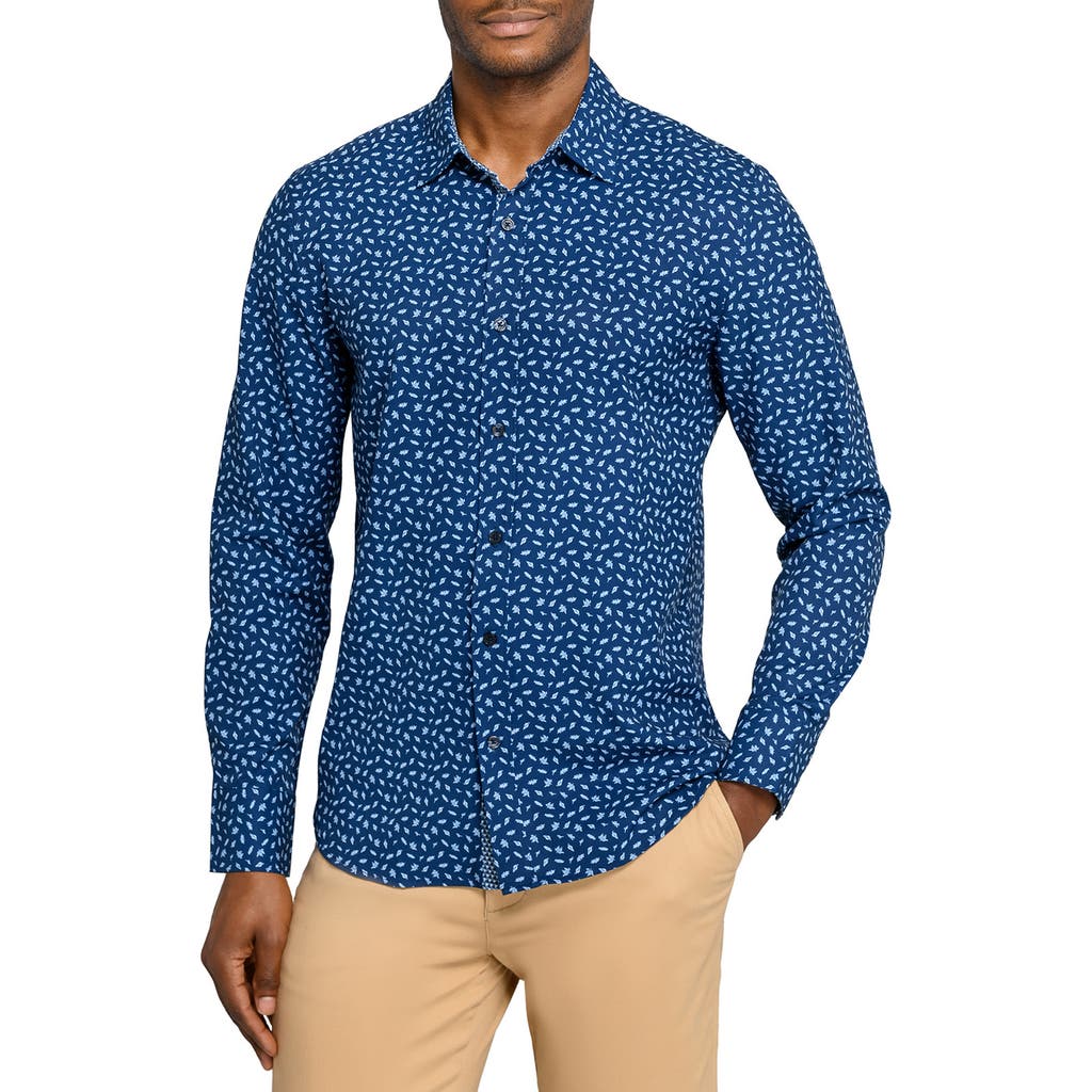 Construct Falling Leaves Woven Long Sleeve Basic In Blue