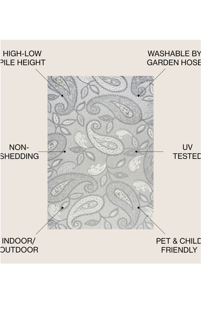 JONATHAN Y Julien Paisley High-Low Light Indoor/Outdoor Area Rug, Alternate, color, Light Gray/Ivory