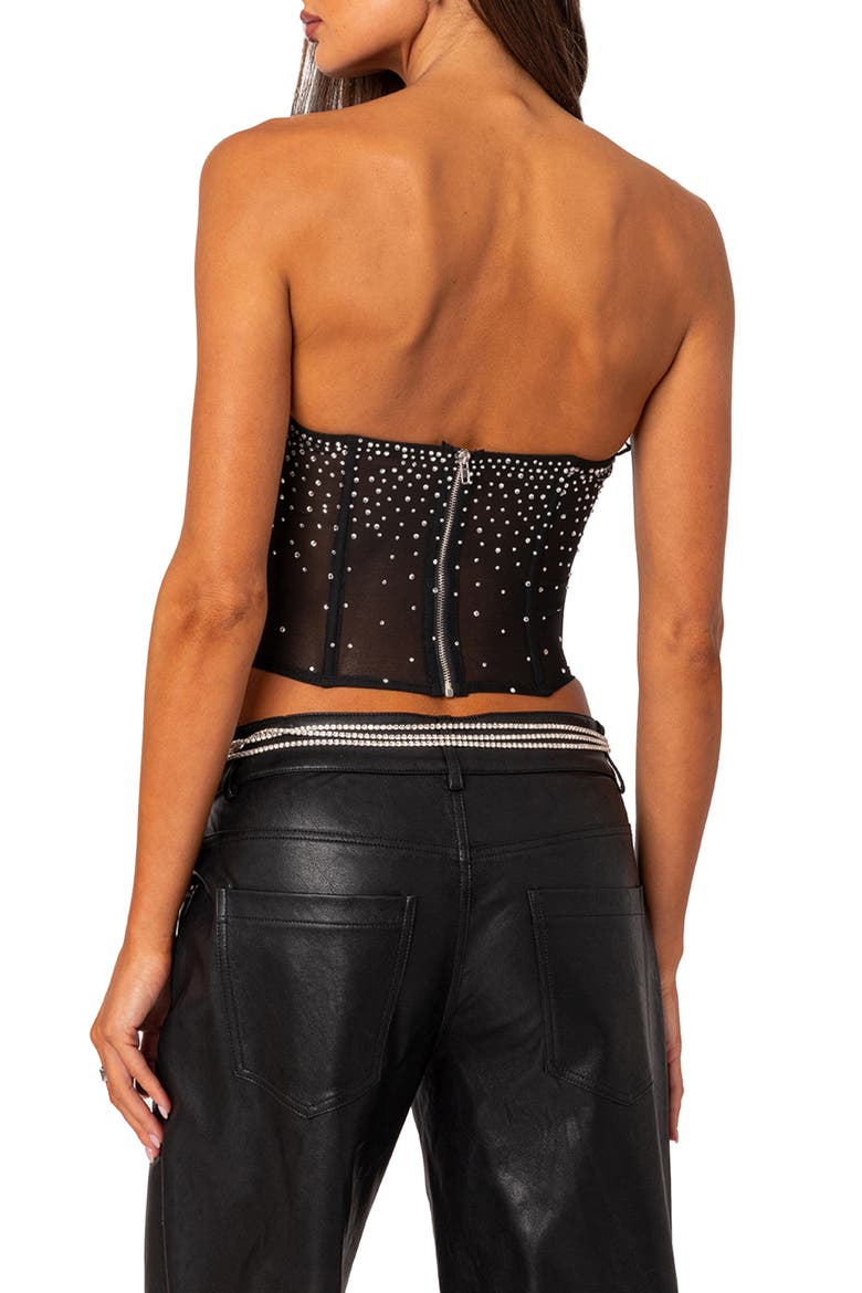 Crystal Embellished Strapless Mesh Corset Top, Alternate, color, BLACK