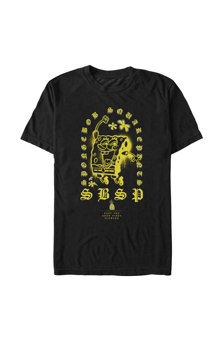 SpongeBob SquarePants Men's SpongeBob SquarePants Keep the Good Vibes Flowing  Graphic T-Shirt, Alternate, color, Black