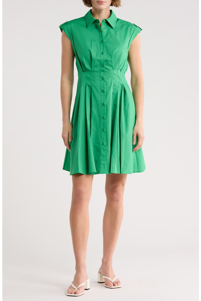 Cap Sleeve Cotton Fit & Flare Shirtdress, Main, color, GREEN